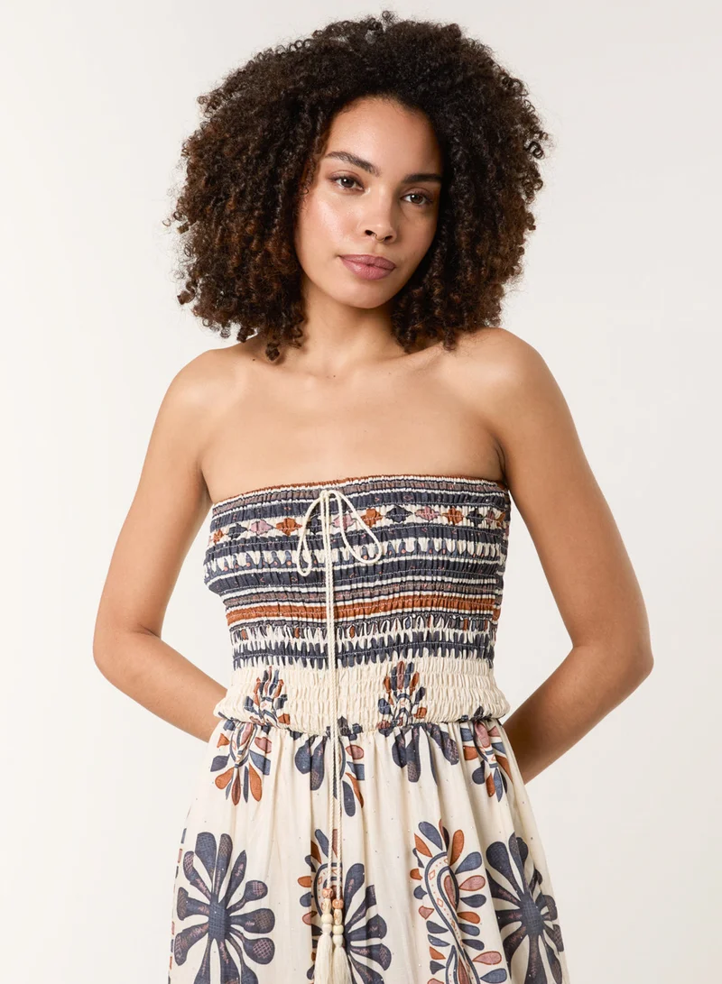 Blue Vanilla  Strapless Elasticated Printed Jumpsuit for Women | Best Price UAE